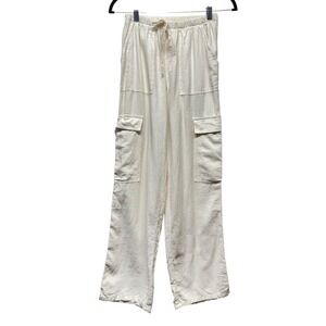 Mellville Women Cargo Pants Linen Blend Wide Leg Sz S Made Italy Lagenlook Cream